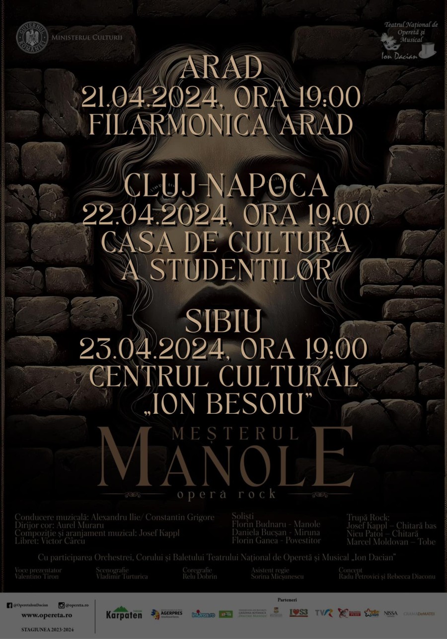 Spectacolul fenomen al anului - MEŞTERUL MANOLE – OPERĂ ROCK ÎN CONCERT ajunge la ARAD pe 21 Aprilie