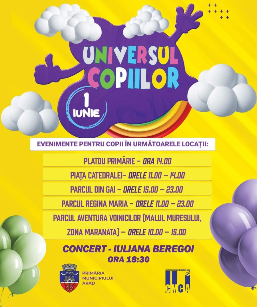 „Universul copiilor“- evenimente pentru copii de 1 Iunie, în municipiul Arad!