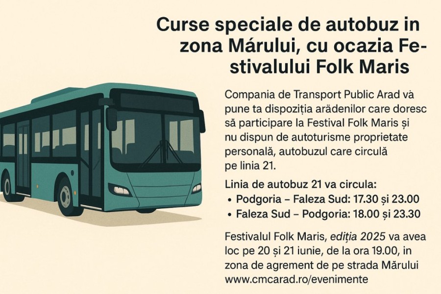 Curse speciale de autobuz în zona Mărului, cu ocazia Festivalului Folk Maris
