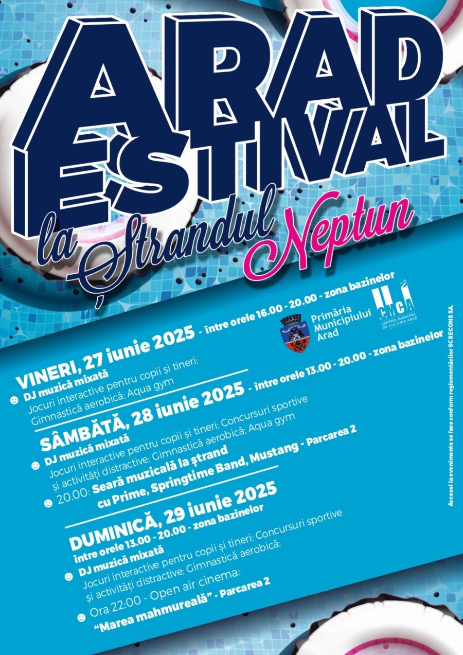 „Arad Estival“: distracție la bazine, muzică și Open Air Cinema, la Ștrandul Neptun