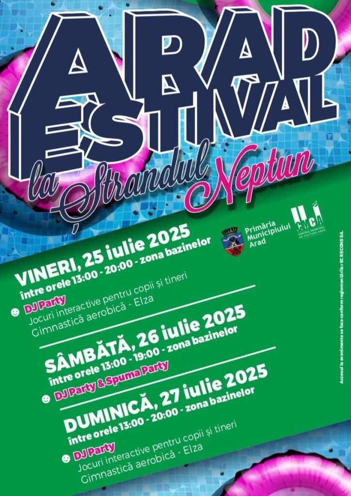 „Arad Estival“. Spuma&DJ Party, distracție la bazine, la Ștrandul Neptun