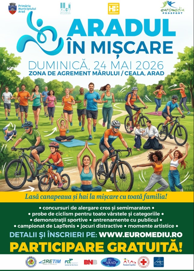 „Aradul în Mișcare” invită arădenii la sport, muzică, dans, competiții și activități pentru întreaga familie