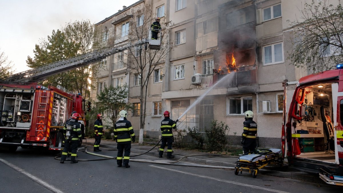  Incendiu la un apartament pe str. Voluntarilor