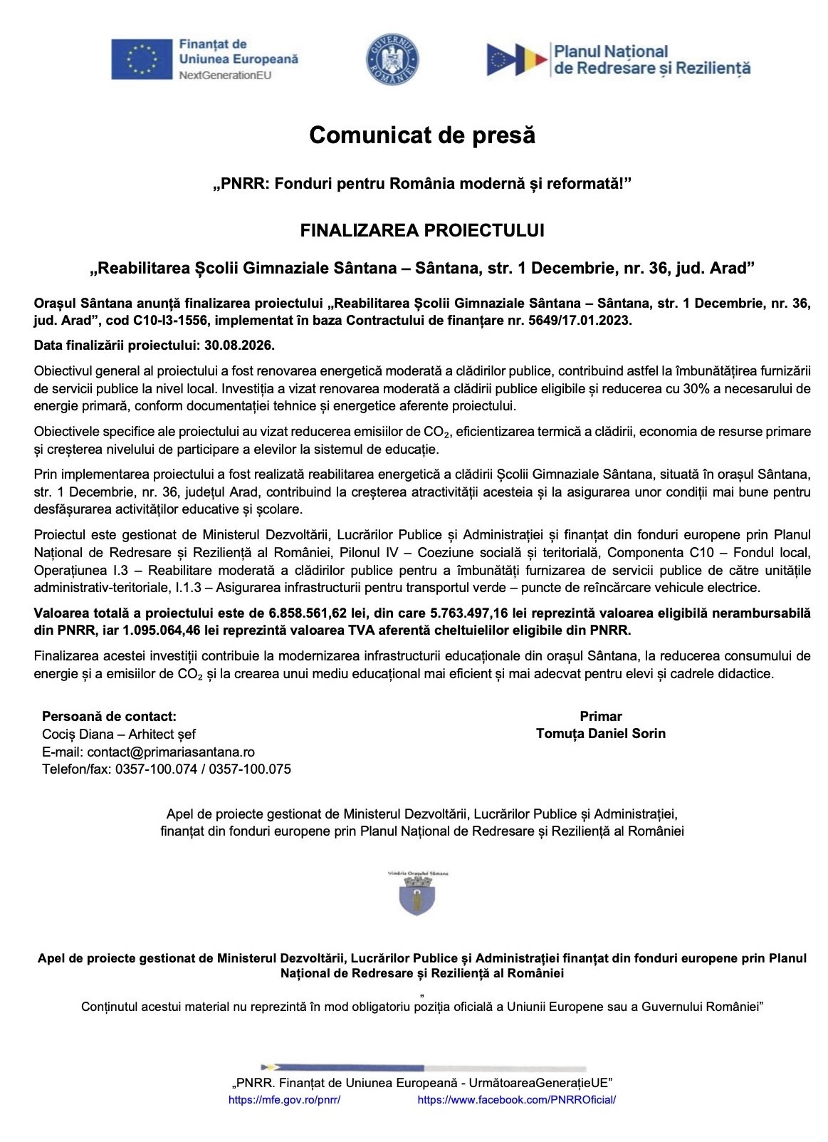Comunicat de presă finalizare proiect