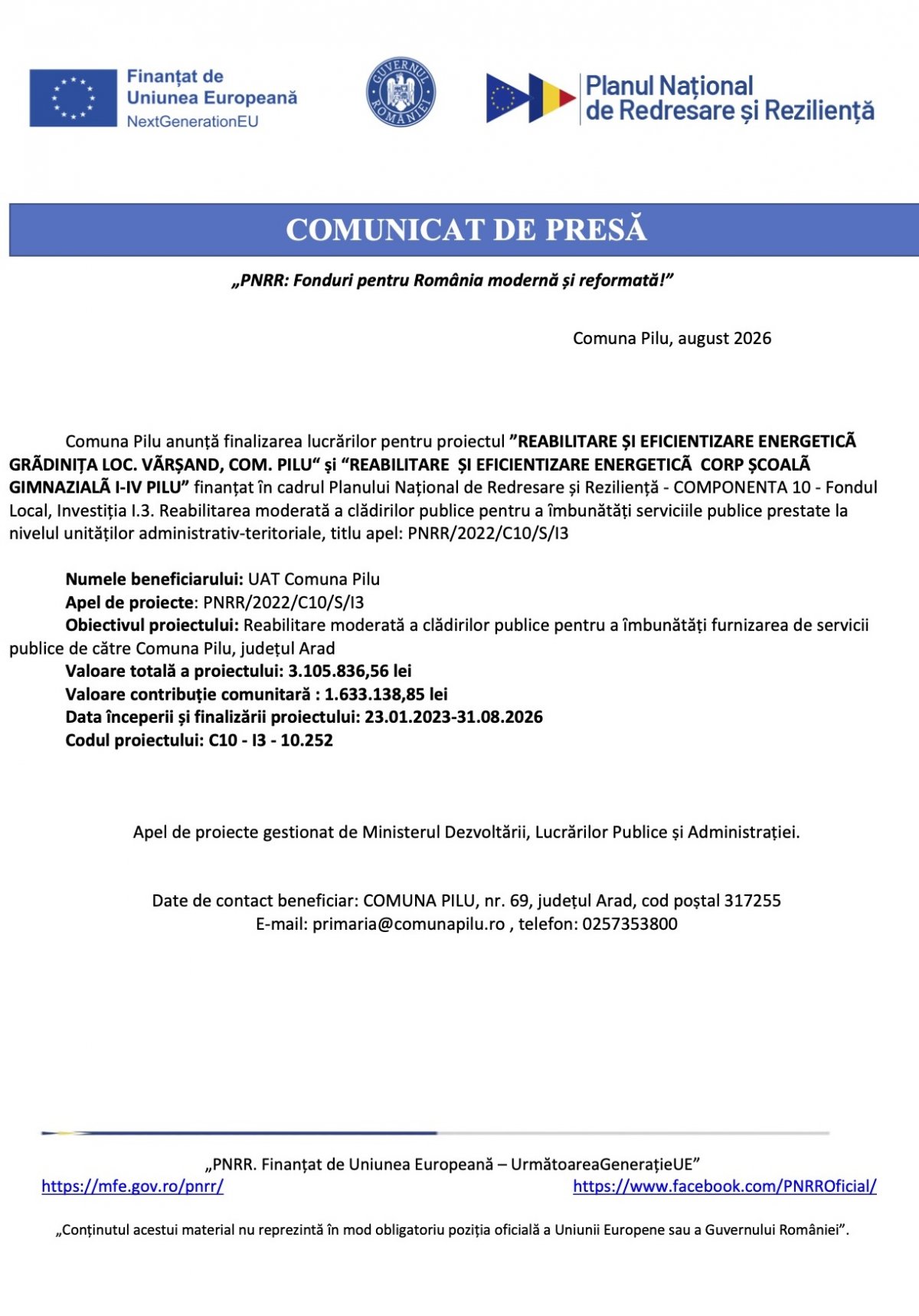 Comunicat de presă
