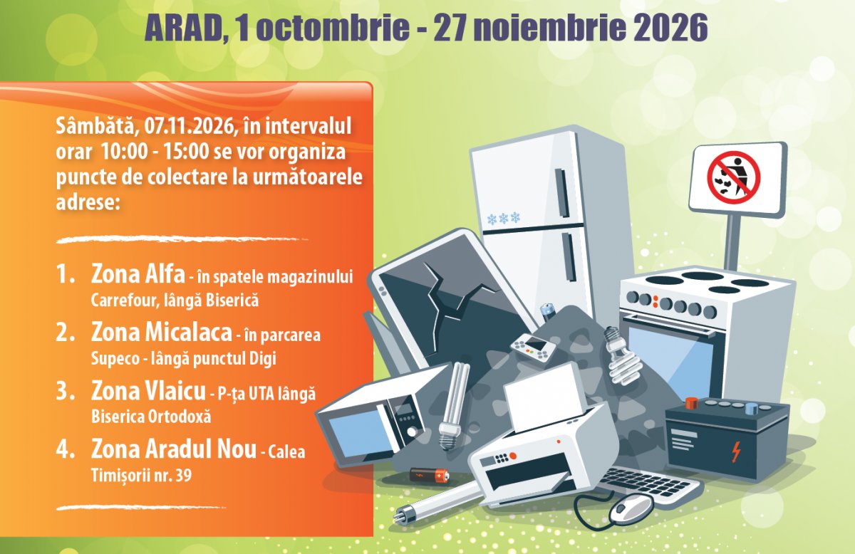 Aradul reciclează: începe campania de colectare a deșeurilor electrice și electronice (DEEE)