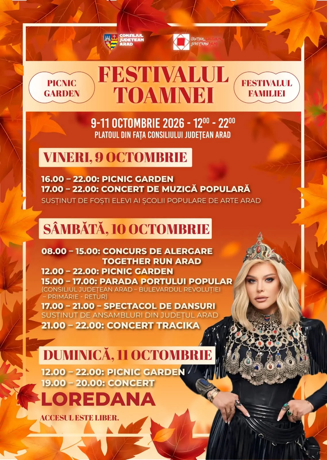 Festivalul Toamnei, la Arad între 9 și 11 octombrie: concerte, tradiții și alergare, cu intrare liberă